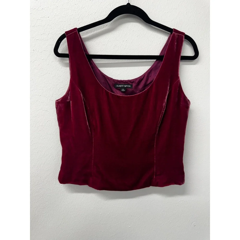 Vintage Albert Nipon Dark Raspberry Velvet 2-Piece Tank & Pencil Skirt Set Sz 8